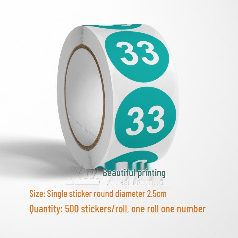 Adesivos Redondos Autoadesivos com Números 1-33 – Rolo de Etiquetas de Identificação Seriada Coloridas