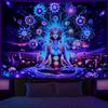Dermijer Blacklight Seven Chakra Yoga Meditation Tapestry Flower Chakra Tapestries Galaxy Space Planet Tapestry UV Reactive Lotus Spiritual