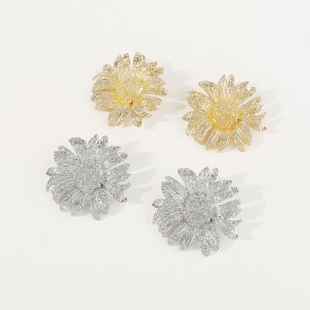 New European American Style Exaggerated Sunflower Necklace Earrings Flower Pendant Clavicle Chain For Women Trendy Jewelry