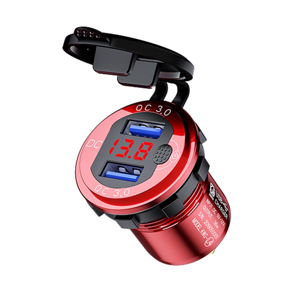 Power Outlet Dual USB LED Light Car Cigarette Lighter Dual USB Charger QC 3.0 Aluminum Alloy Power Plug Outlet Digital Voltmeter