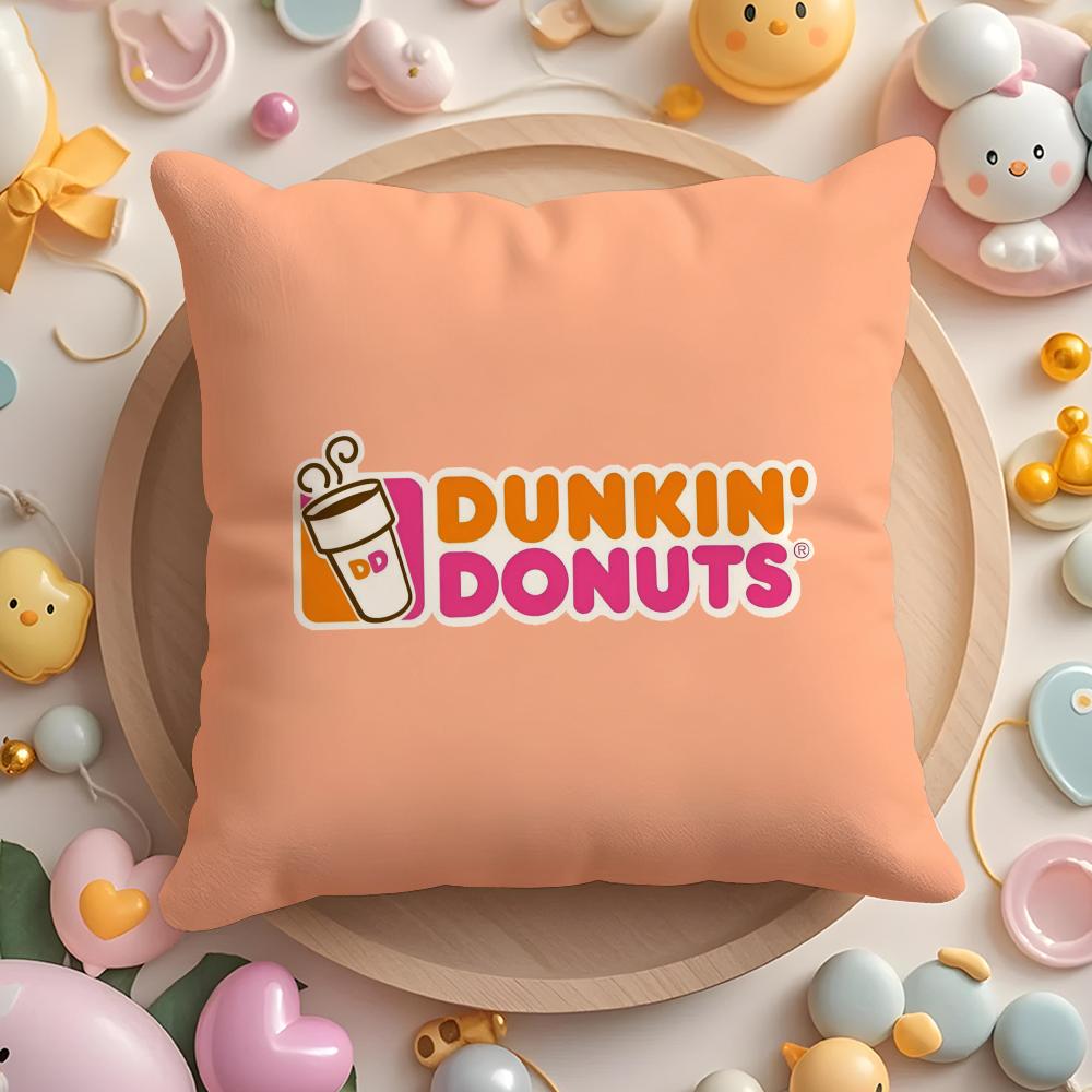 Food Dunkin' Donuts Cushion Cover Plush Fabric Soft Double-Sided Printed Sofa Pillow Case Colorfast Home Decor Gift