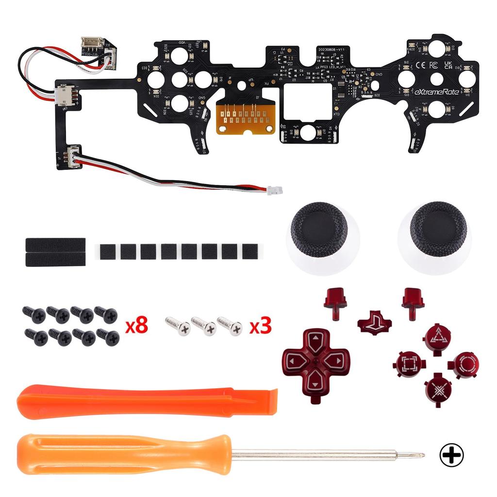 This is not a but an eXtremeRate PS5 controller and with a DTF V3 LED kit in Scarlet featuring multicolored illumination for the share and home face