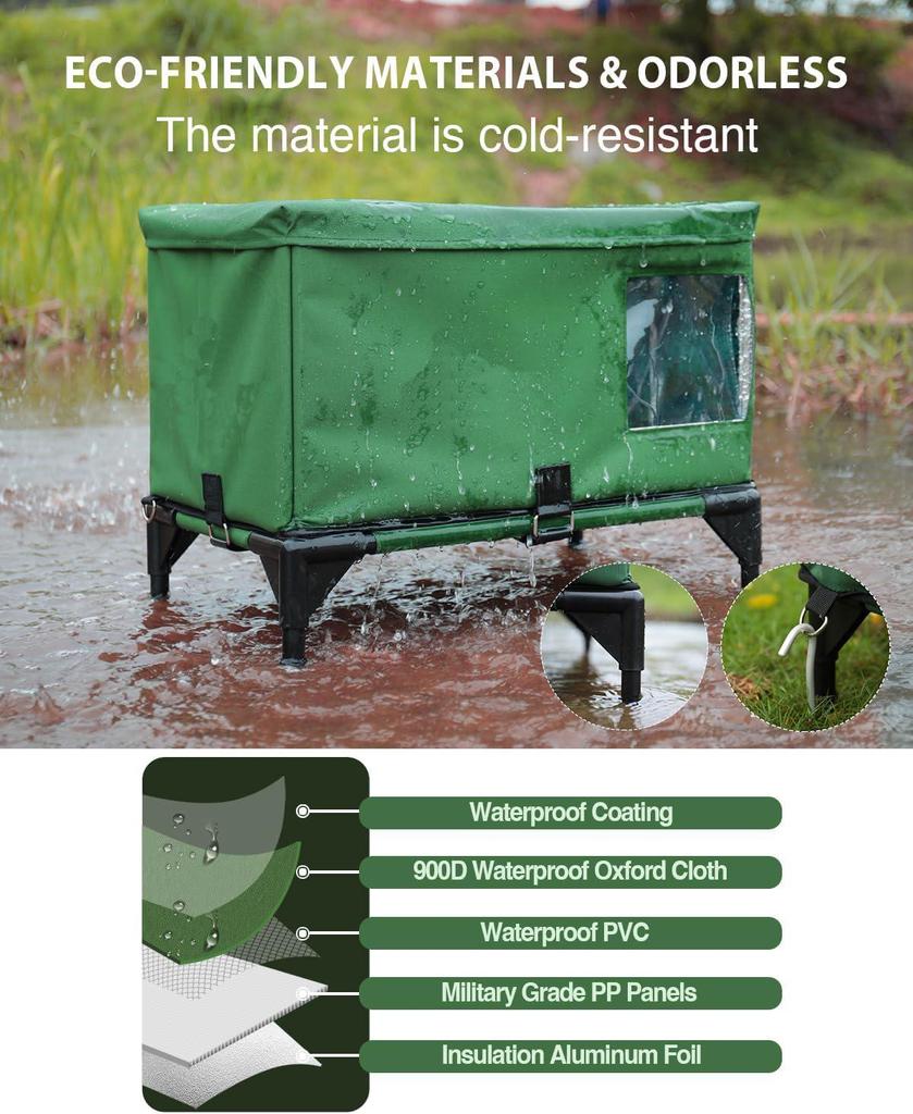 Waterproof Heated Cat Bed & Foldable Cage - Outdoor Birthing Room & Warming Retreat