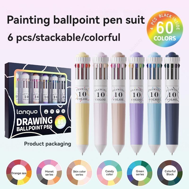 60 Colors Multicolor Pens Set 10-in-1 Colored Ballpoint Pen,0.8mm Fine Point Smooth Writing Ballpoint Pens School Office Supplie