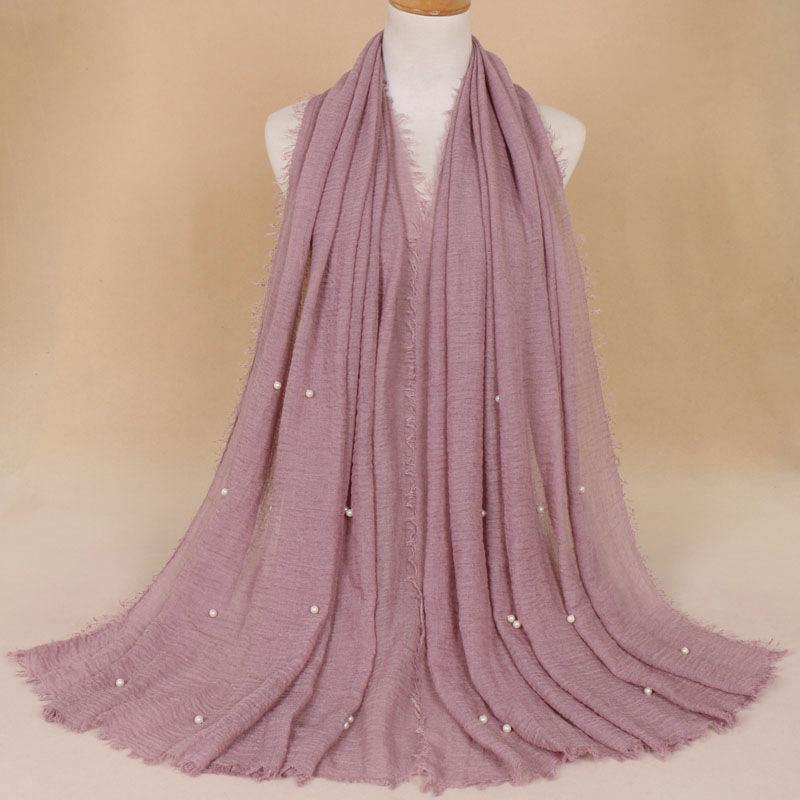 New Pearl Cotton Linen Tassels Scarf For Women Girls Autumn Retro Edge Sunscreen Scarves Soft Foulard Viscose Female Wrap Shawls