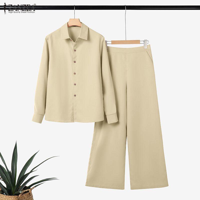 ZANZEA Women Long Sleeve Blouse and Pants Casual Two Piece Suit Sets