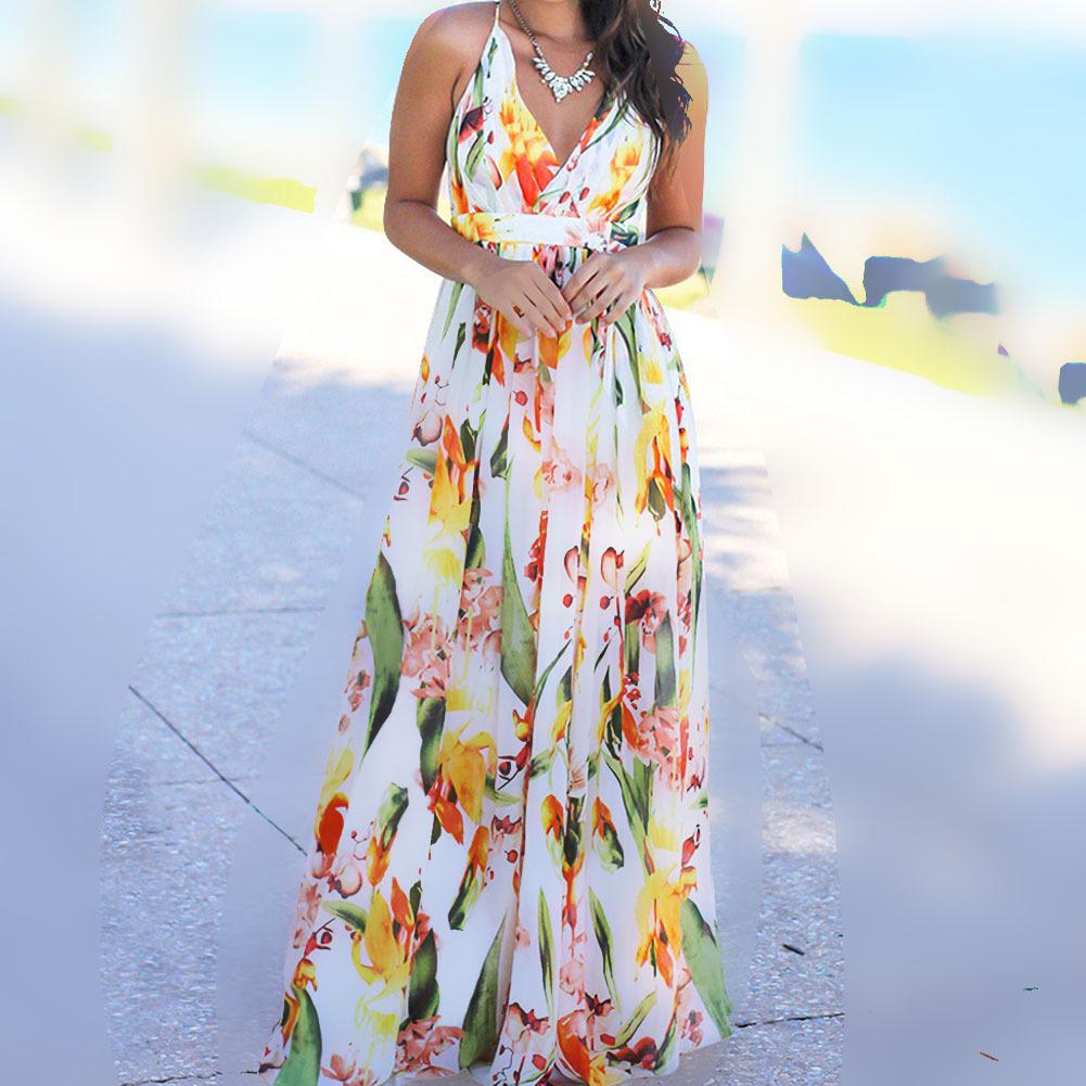 

2026 Spring/Summer Women s Fashion Sling Printed Beach Dress Large