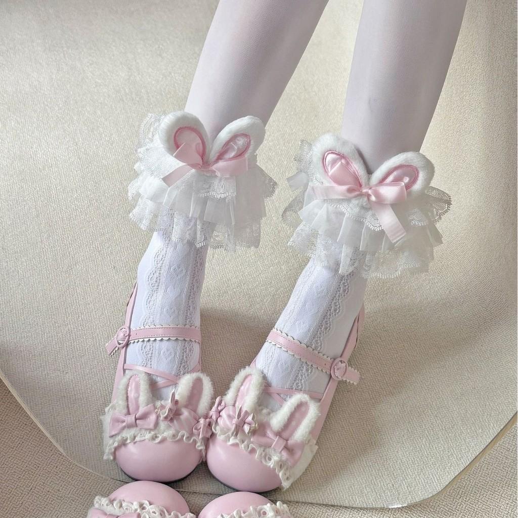 Lolita Heart Pattern Kneehigh Socks With Lace Bows For Women Summer Fashion