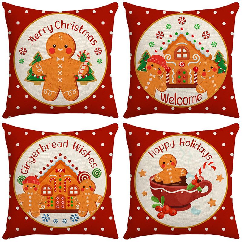 Christmas Cookie House Gingerbread Man Fairy Tale Style Red Warm Home Decoration Sofa Pillow Cover