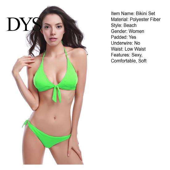 Body Contour Swimwear Women's 2 Piece Bikini Set Triangle Push Up Halter Top And Low Rise Tie String Thong Swimsuit Summer Beach Sexy Bathing