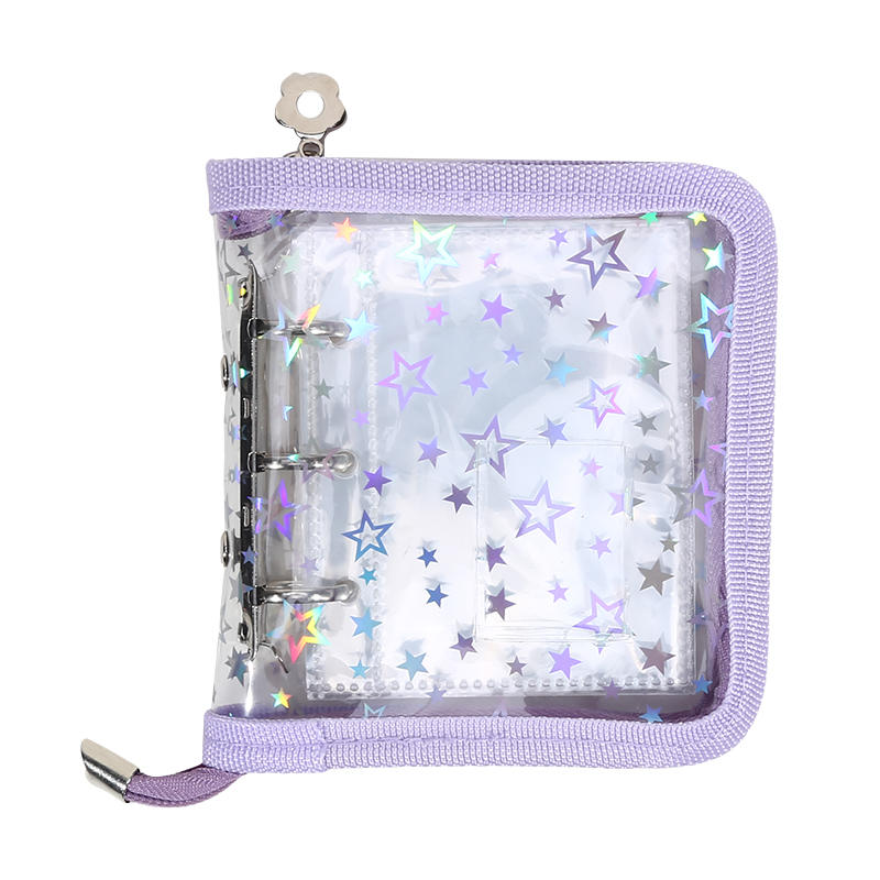 Mini 3-hole PVC Loose Leaf Notebook With Zipper and Edging Hand Account Book Photo Album Guka idol Small Card Star Storage Book