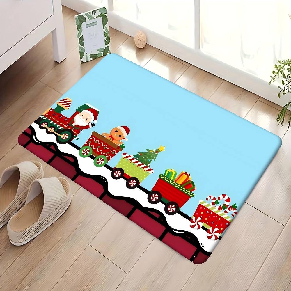 

Christmas Reindeer Sleigh Carpet Gingerbread Man Pattern Living Room Entryway Holiday Decorative Carpet Home Decoration 40X60CM(1.3X2FT