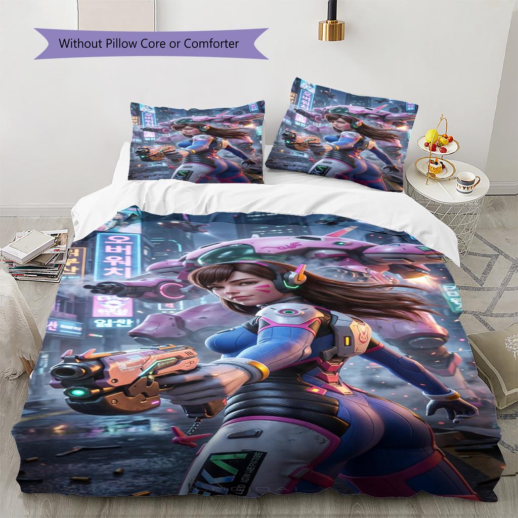 Overwatch Heroes Pattern Bedding Set Quilt Cover Pillowcase Home Decor Gift (1 * Duvet Cover + 2 * Pillowcase, Without Core)