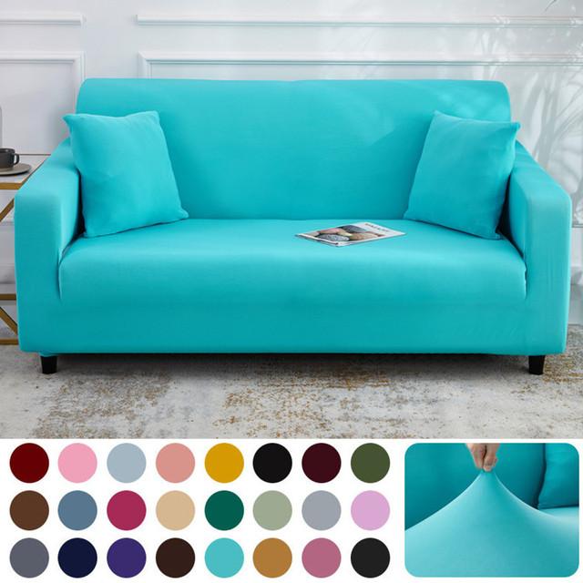 Solid Color Sofa Cover Stretch Milk Silk Fabric Couch Covers For Living Room Sectional Corner Sofa Slipcovers Chair Protector
