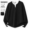Mark Fairwhale Men's Faux Two-Piece Layered V-Neck Waffle Knit Long Sleeve Tee
