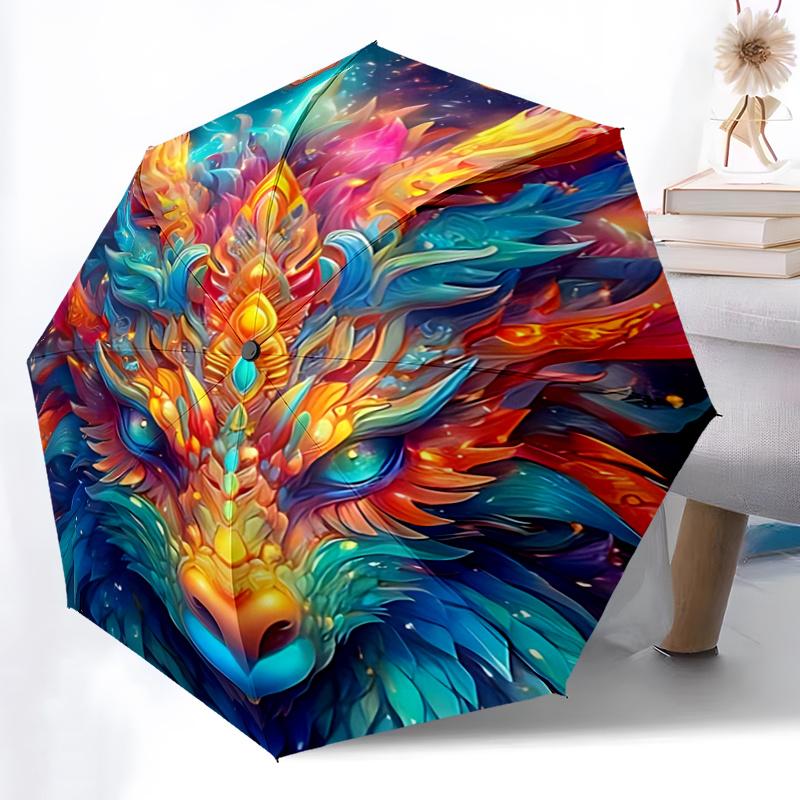 1pc Colorful Dragon Head Automatic Opening Folding Umbrella with 8-Bone Iron Frame - Perfect for Outdoor Use, Festive Gifts, Travel, Daily Use.R0