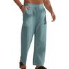 Men Pants Drawstring Elastic Waist Straight Leg Loose Solid Color Pockets Sweat Absorption Daily Wear Casual