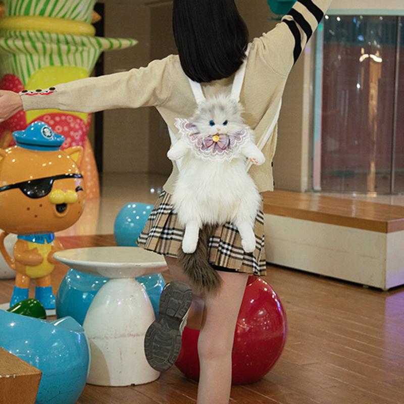 Cute Simulation Doll Cat Bag Doll Backpack Three Flower Cat Plush Bag Single Shoulder Bag Crossbody Backpack Female Girl's Gift
