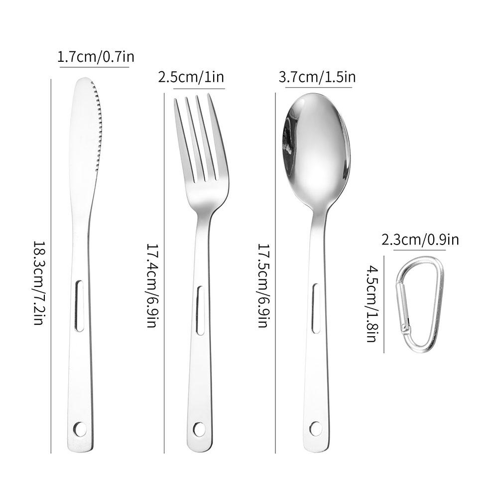 Jaswehome 3pcs Portable Camping Utensils Stainless Steel  Steak Knife Dinner Spoon Food Fork Outdoor Tableware Set  Kitchenware