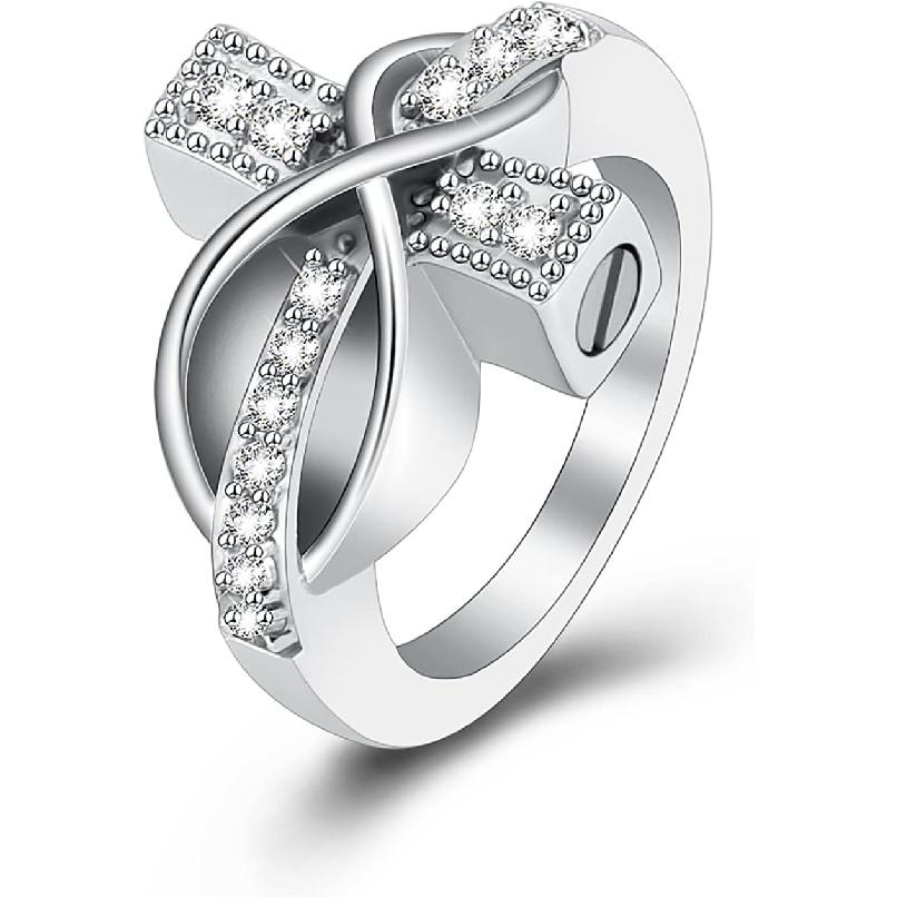 Diamond Cross Urn Ring for Ashes For Women Man, Cremation Urn Ring Finger Ring Hold Loved Ones Ashes