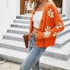 V Neck Floral Pattern Knitwear Cardigan Women Long Sleeve Button Placket Knitting Coat Sweater Jacket