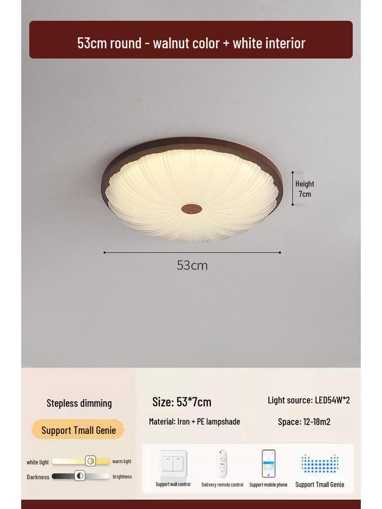 2025 Chinese Style Walnut Ceiling Light: Retro Round Design for Bedroom & Study