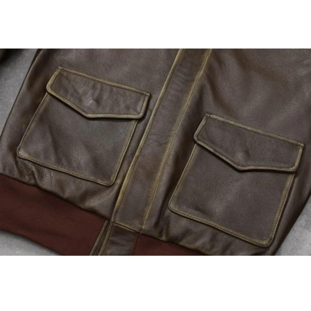 Chinese Size Classic Air Force A2 Flight Jacket Edged Army Green Genuine Cow Leather Jacket Men Pilot Coat Autumn Jaquetas Masculina De Couro