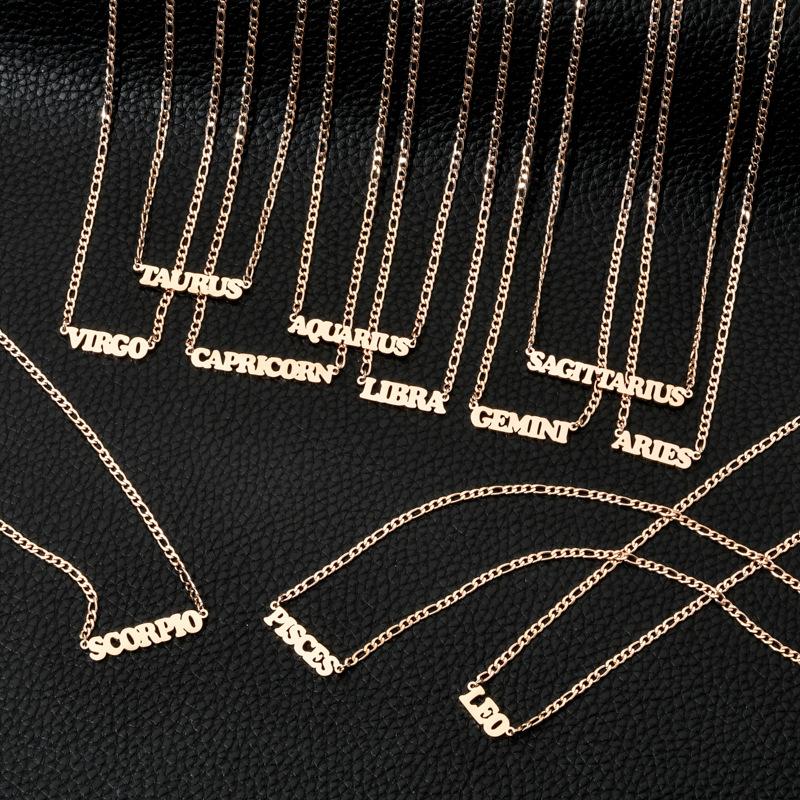 Gold/Silver/Rose Gold Color Twelve Constellations Stainless Steel NK Chain Pendant Necklace Female Jewelry 18+2in