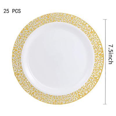 25 X 7.5-Inches Gold Disposable Plastic Plates For Party/Graduation/Thanksgiving