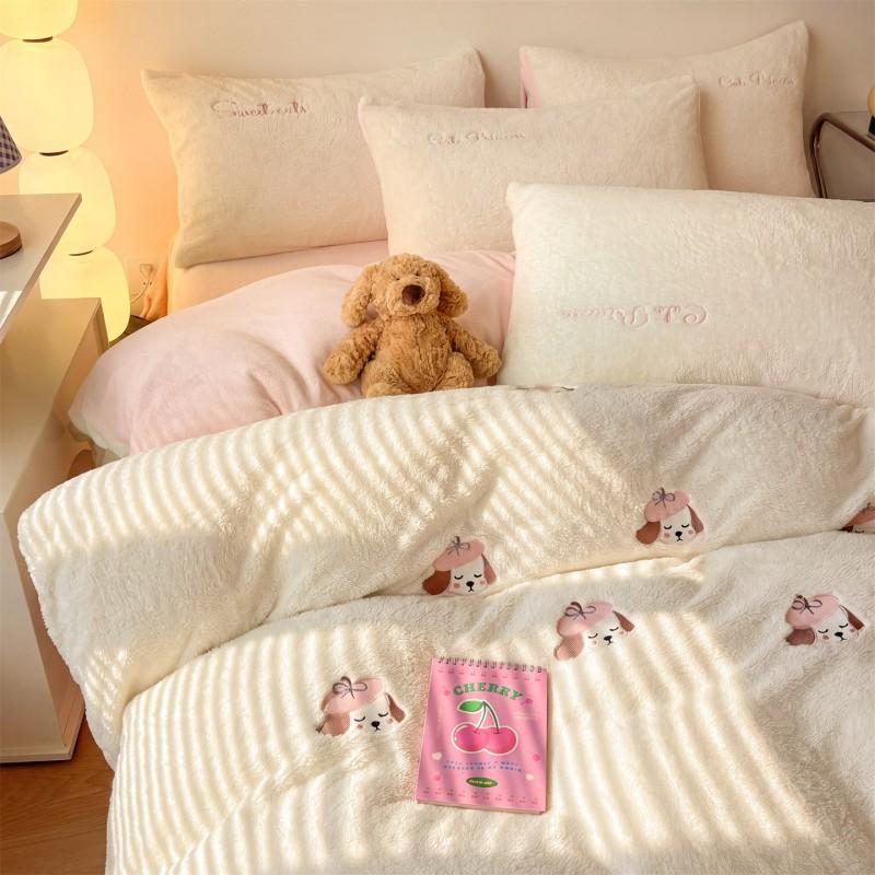 Winter Thick Milk Flannel Bedding Set Cartoon Double-sided Warm Duvet Cover Sheet Bedspread