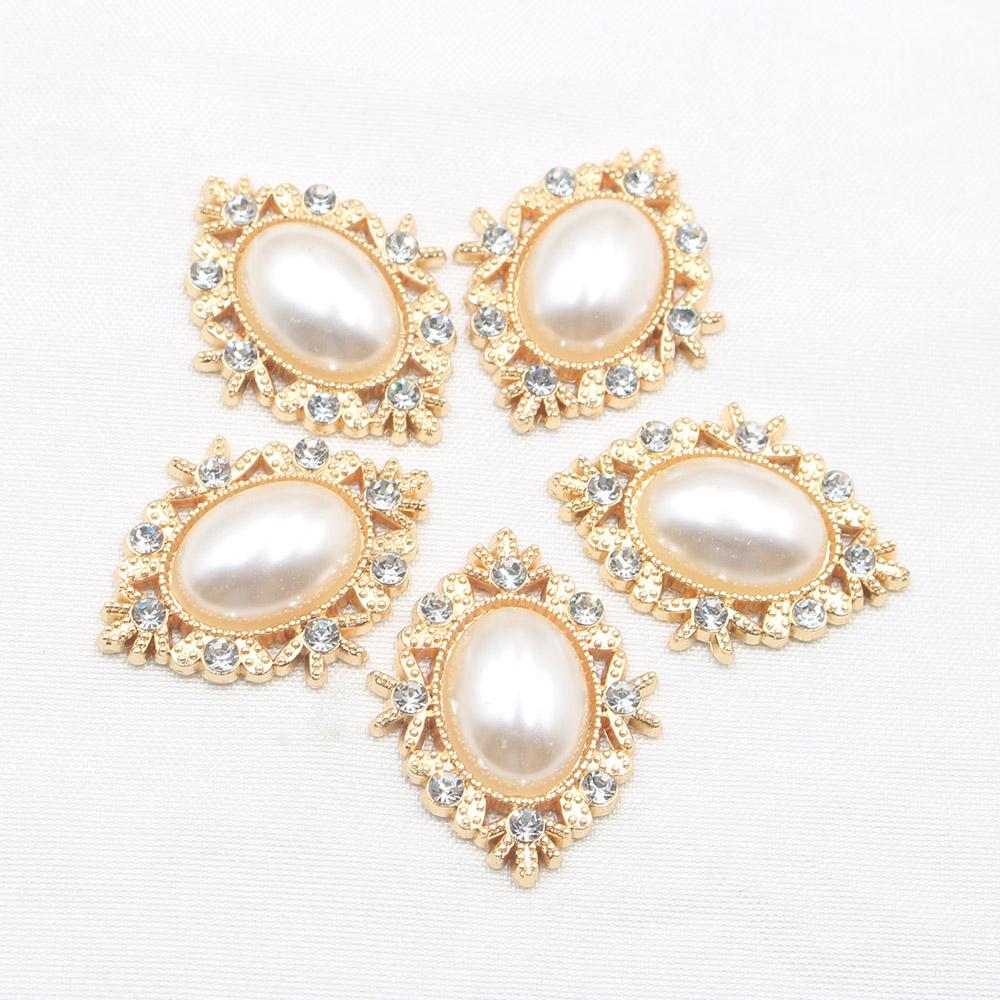 

New 10 pieces of 20 * 26mm oval pearl rhinestone flower plate buckle DIY hair accessories, clothing, wedding accessories