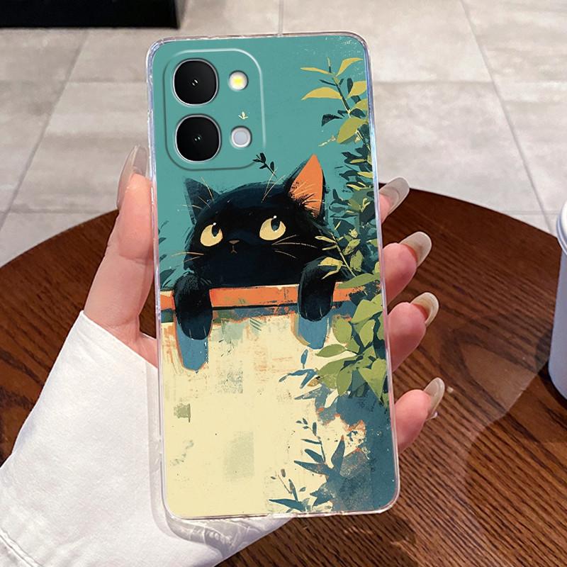 Casing For Vivo iQOO Z11x Y51 Pro 5G Case Aesthetic Cute Cat Cartoon Fashion Soft Silicone Back Cover Transparent TPU Phone Case