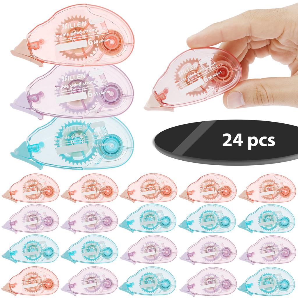 24 Packs Glue Tape Roller Double Sided Adhesive Tape Dispenser Scrapbooking Supplies 6m x 6mm for Cards Journaling Gift Wrapping