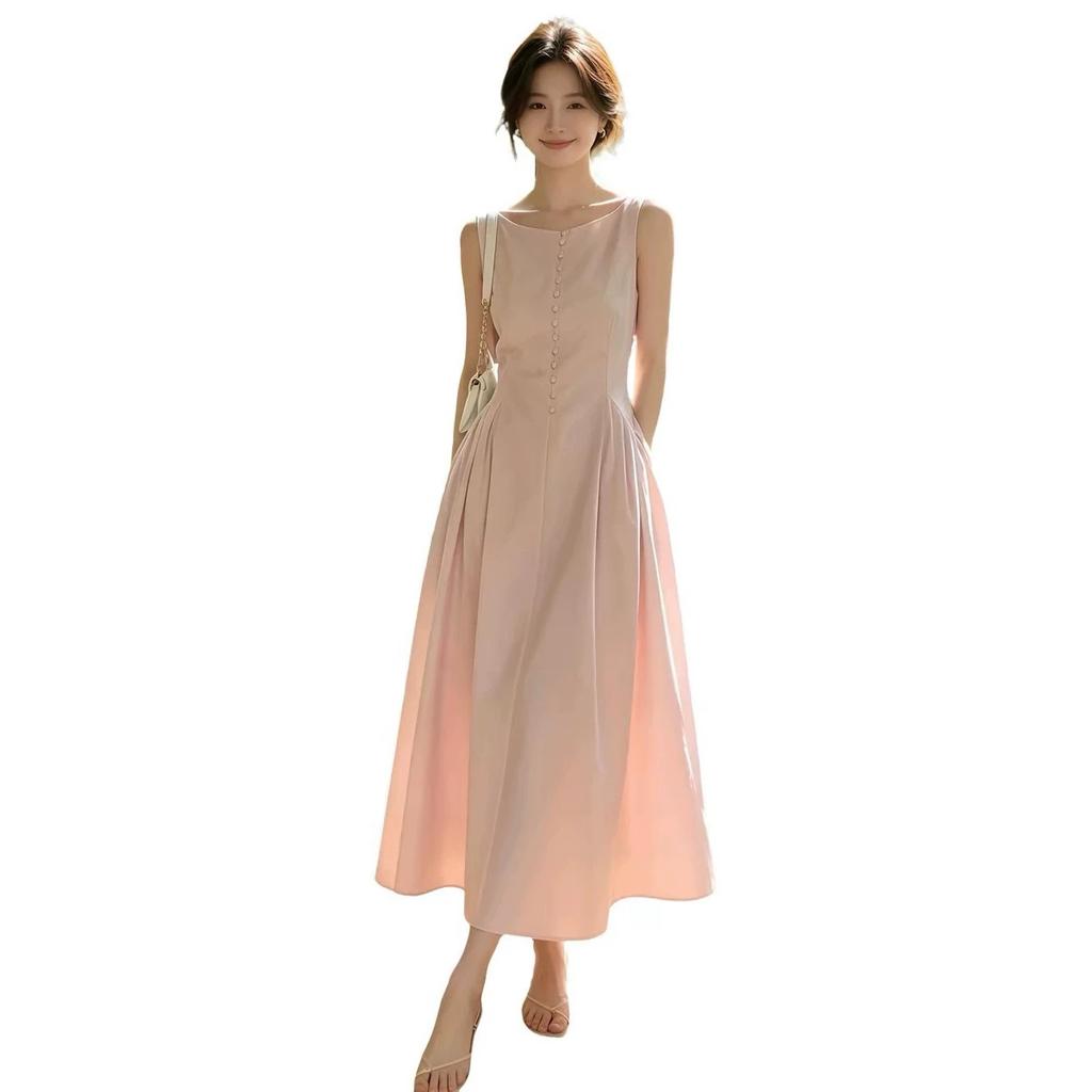 The Small Man Is Huge and Good-looking French Pink Sleeveless Dress, Children's Early Summer Unique and Beautiful High-end A-word Long Dress