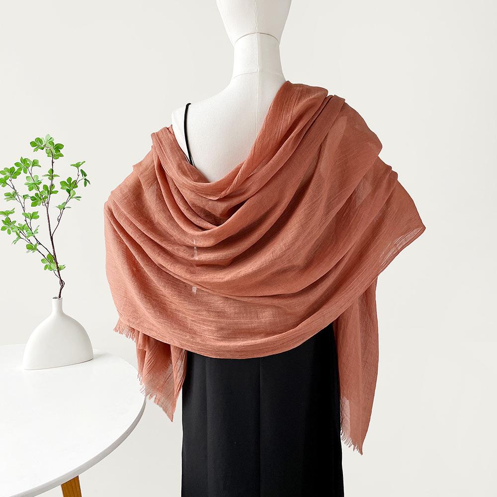 Summer versatile cotton and linen scarf shawl lengthened solid color yarn shawl sunscreen shawl simple scarf silk scarf women