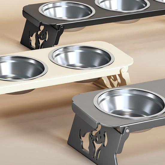 Elevated Dog Feeder Stainless Steel Pet Bowls with Foldable Stand No Spill Raised Pet Feeding Station for Healthy Eating Drinking Posture