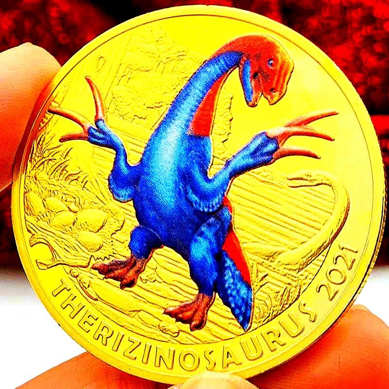 Dinosaur Animal Tyrannosaurus Rex Gold Plated Color Printing Commemorative Medal Creative Craft Gold Coin Velociraptor Children's Gift Coin