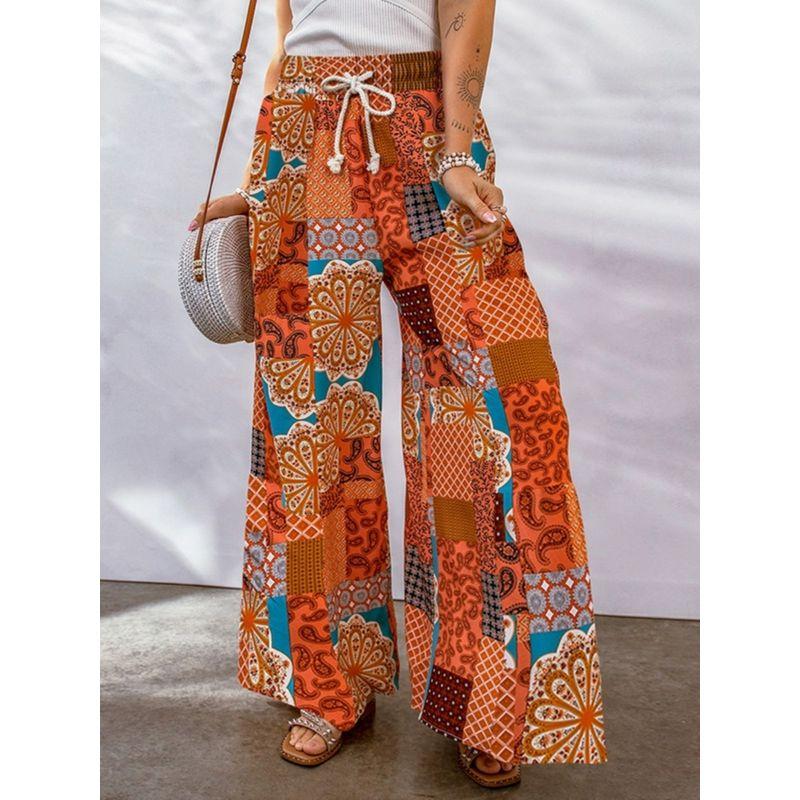 Fashion Bohemia Style Personalized Casual Pants Female 2024 Summer New Arrival Personality Slimming Printed High Waist Loose Pants
