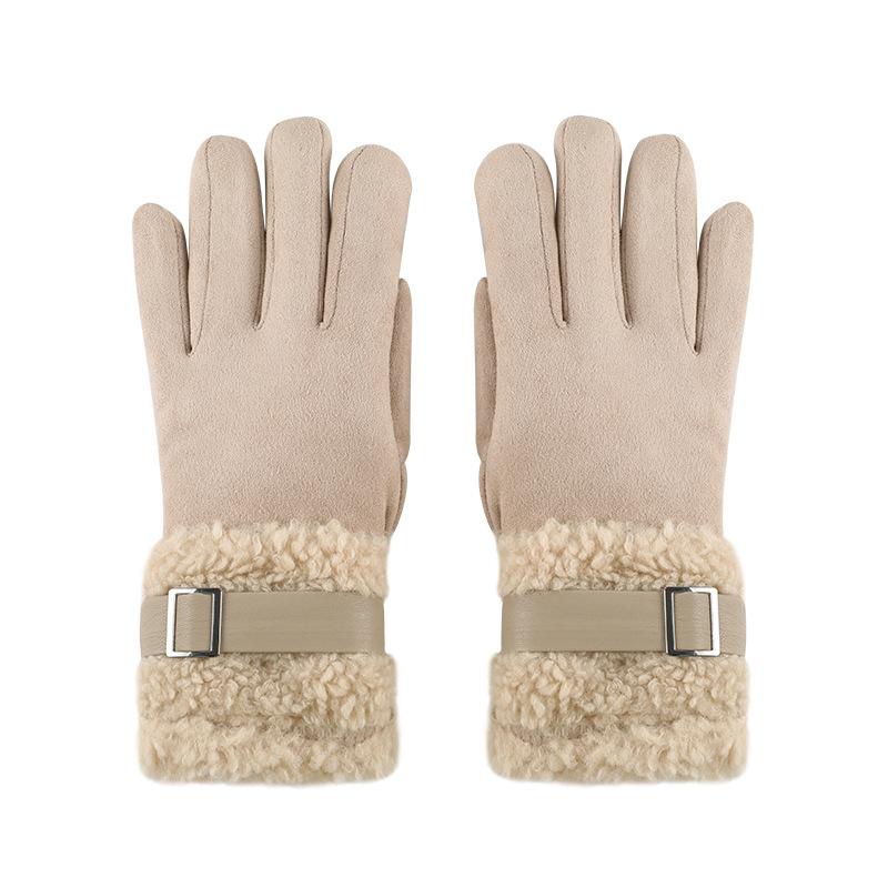 Winter Plush Thickened Warm Gloves for Women's Touch Screen Suede Gloves Outdoor Windproof and Cold Cycling Gloves