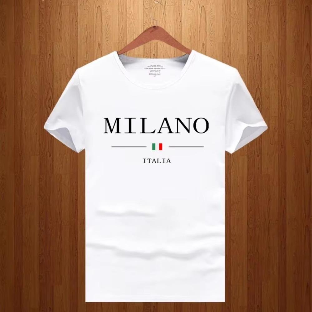 2023 Men's Summer Milano Letters Print Y2k T-shirt Man Short Sleeved Luxury Tees Clothing Loose Pure Cotton Soft Tops