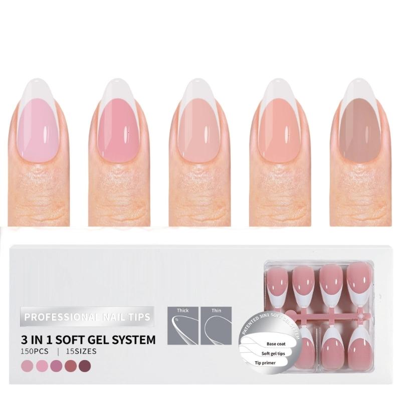 150 Pieces French Press On Nail Pre Applied Base Coat and Primer No Filing Needed for DIY Nail Art Salon Quality Nail