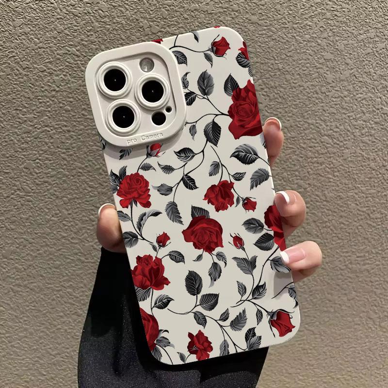 New Retro Fashion Rose Phone Case For iPhone16 15 14 13 12 11 Pro Max Mini XS XR X Plus Shockproof Matte Soft Silicone Cover