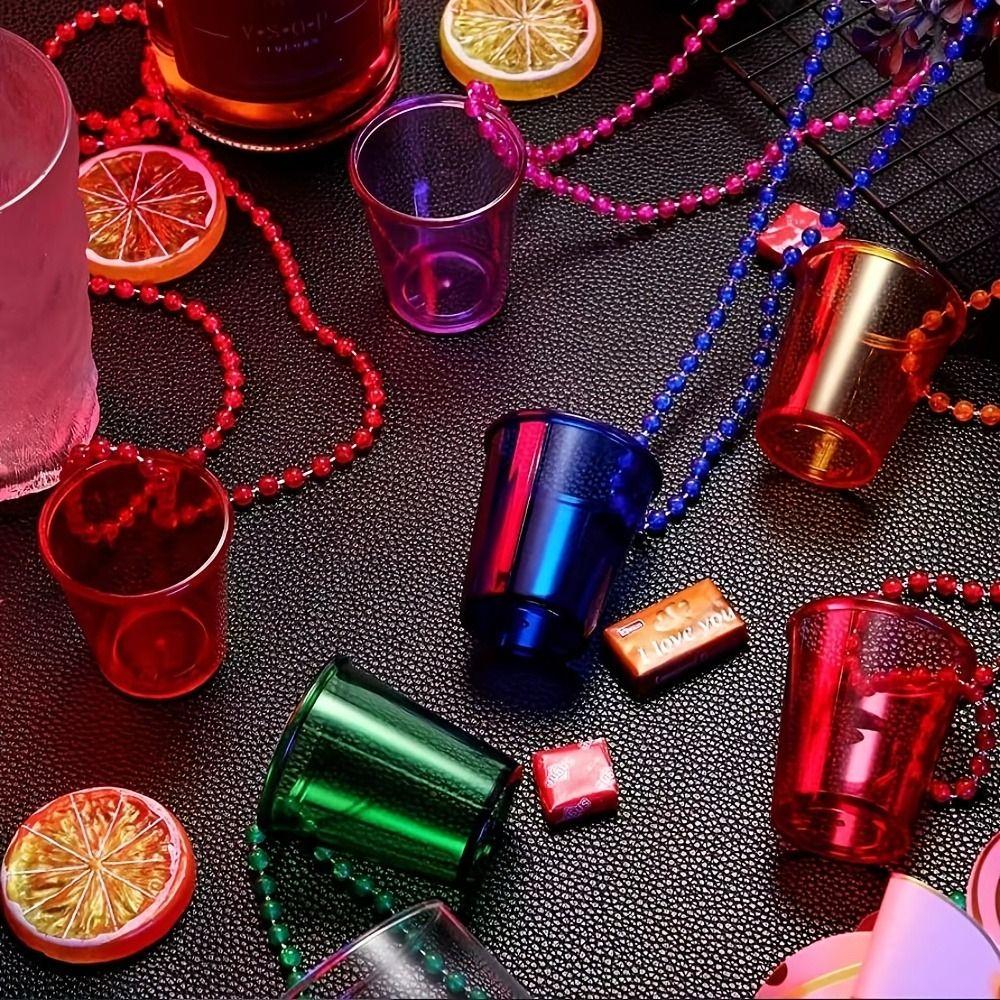 5Pcs Transparent Shot Glass on Beaded Necklace Hanging Plastic Cups  Bridal Showers