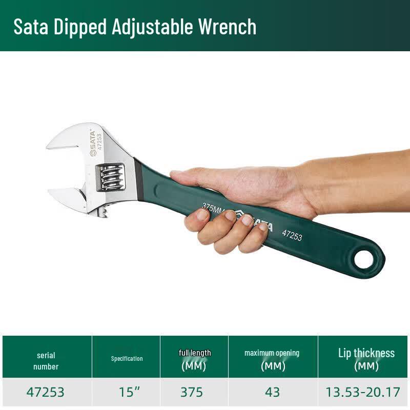 SATA 15-inch Plastic-Dipped Adjustable Wrench