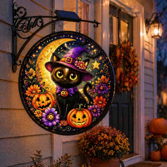 Waterproof Yard Sign Solar Halloween LED Hanging Light Outdoor Lighted Festive Path Lights Decor for Porch Garden Halloweens Party Wall Ornament