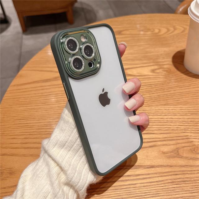 Purple Lens Glitter Diamond Clear Phone Case For Iphone 14 13 12 11 Pro Max Len Protection Plating Shockproof Hybrid Armor Cover