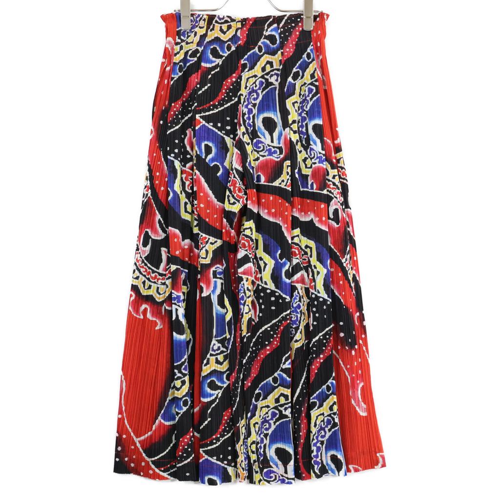 PLEATS PLEASE [Excellent Condition] PP91-JF653 Nebuta Festival Print Pleated Wide Pants Bottoms 3 Black / redUsed