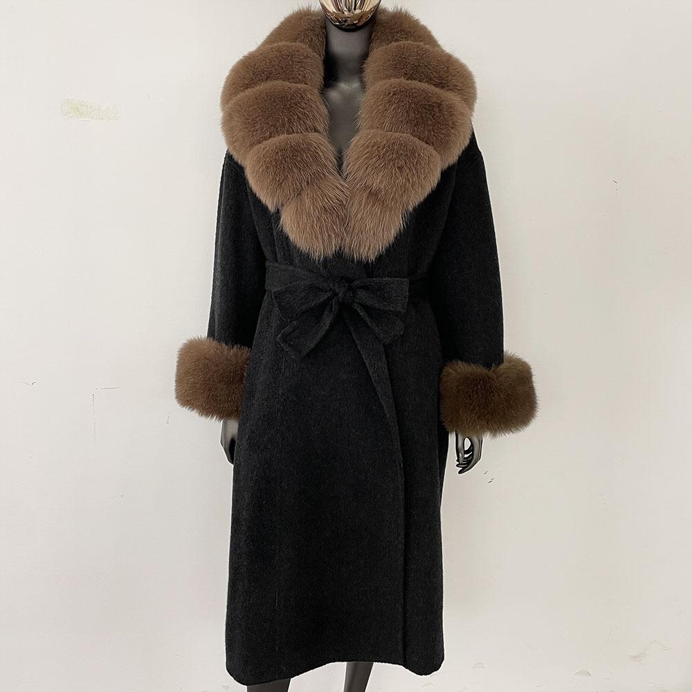 OFTBUY Wool Coat Women 2024 Autumn Winter Real Fox Fur Jacket Female Long Warm Natural Fox Fur Collar Fur Cuffs Coat Woolen Coat