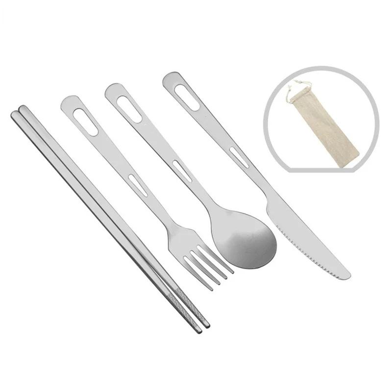 Portable Pure Titanium Tableware Set Outdoor Travel Camping Knife Fork Spoon Chopsticks Set Easy To Clean Field Tableware