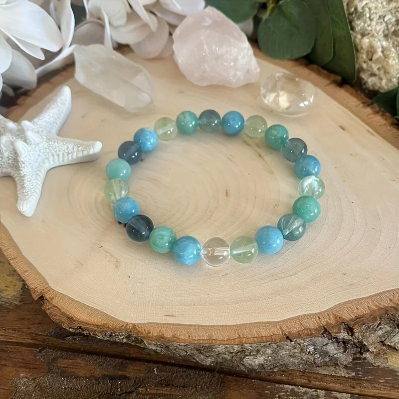 Emotional Healing and Inner Strength Fluorite Aquamarine and Amazonite 8mm Stone Bracelet Stress Relief Jewelry Gift